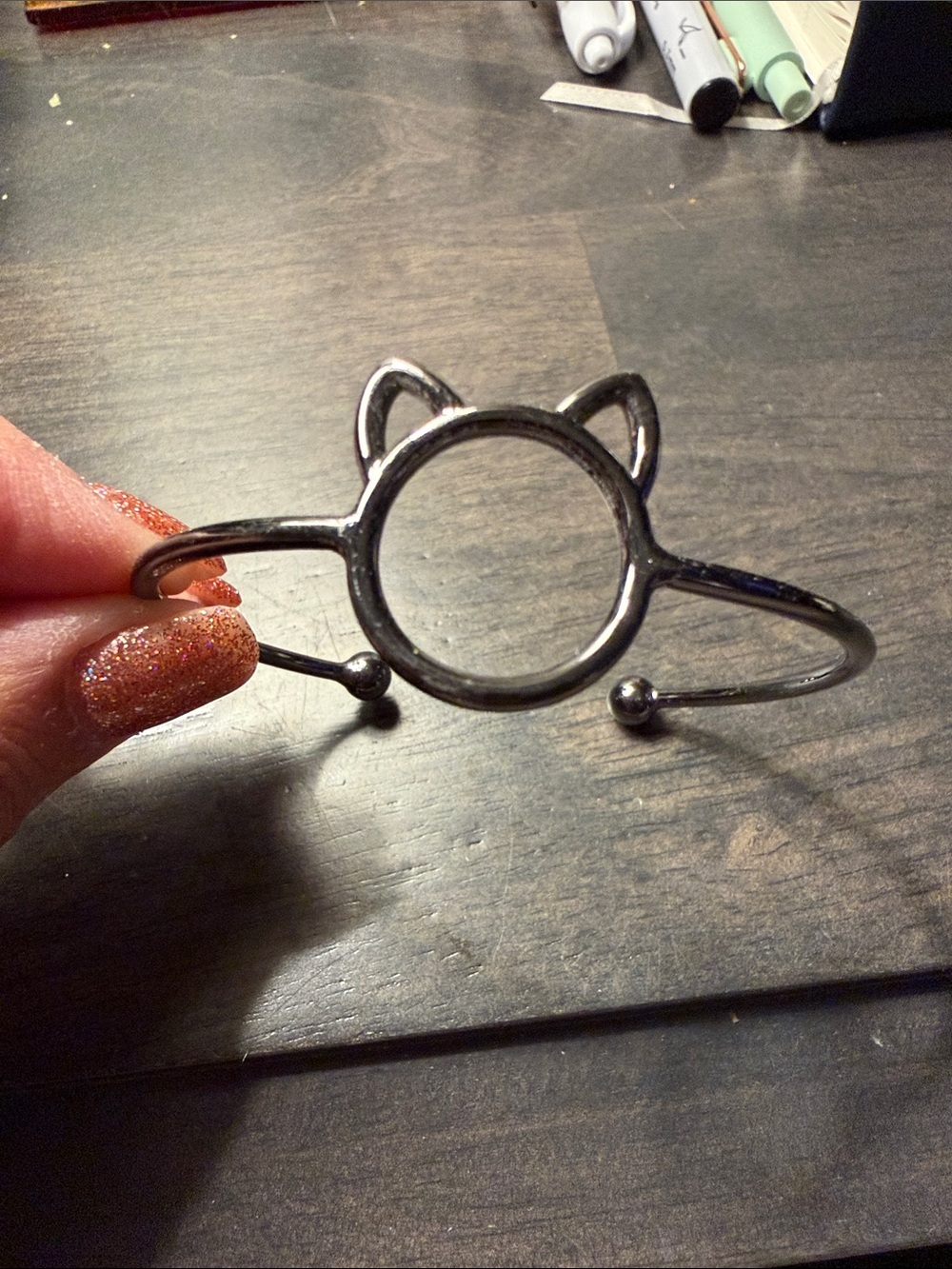 Cat Ear Open Bangle Bracelet in Gunmetal